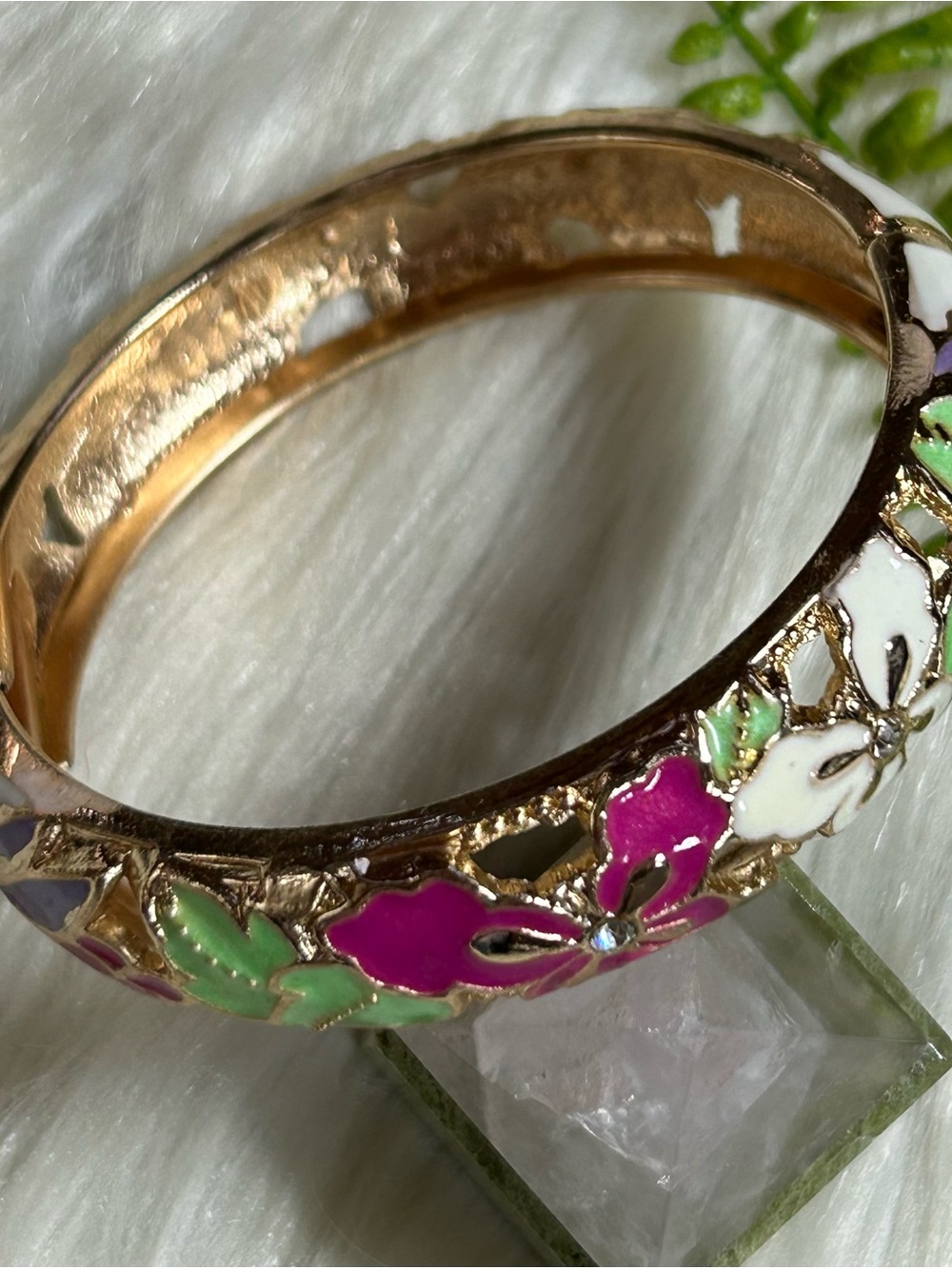 Vintage Jiu Long Xing enamel floral paint bangle bracelet - Picture 4 of 8